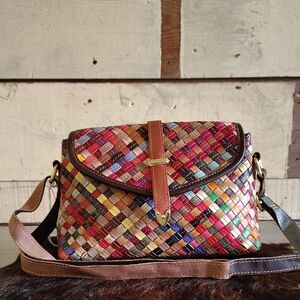 Genuine Leather Multicolor Woven Women's Crossbody Bag